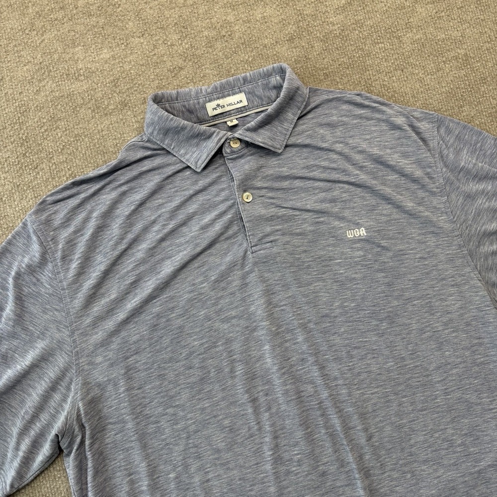 Peter Millar Golf Polo Shirt Light Blue Gray‎ Men's Size M "WGA" Embroidered
